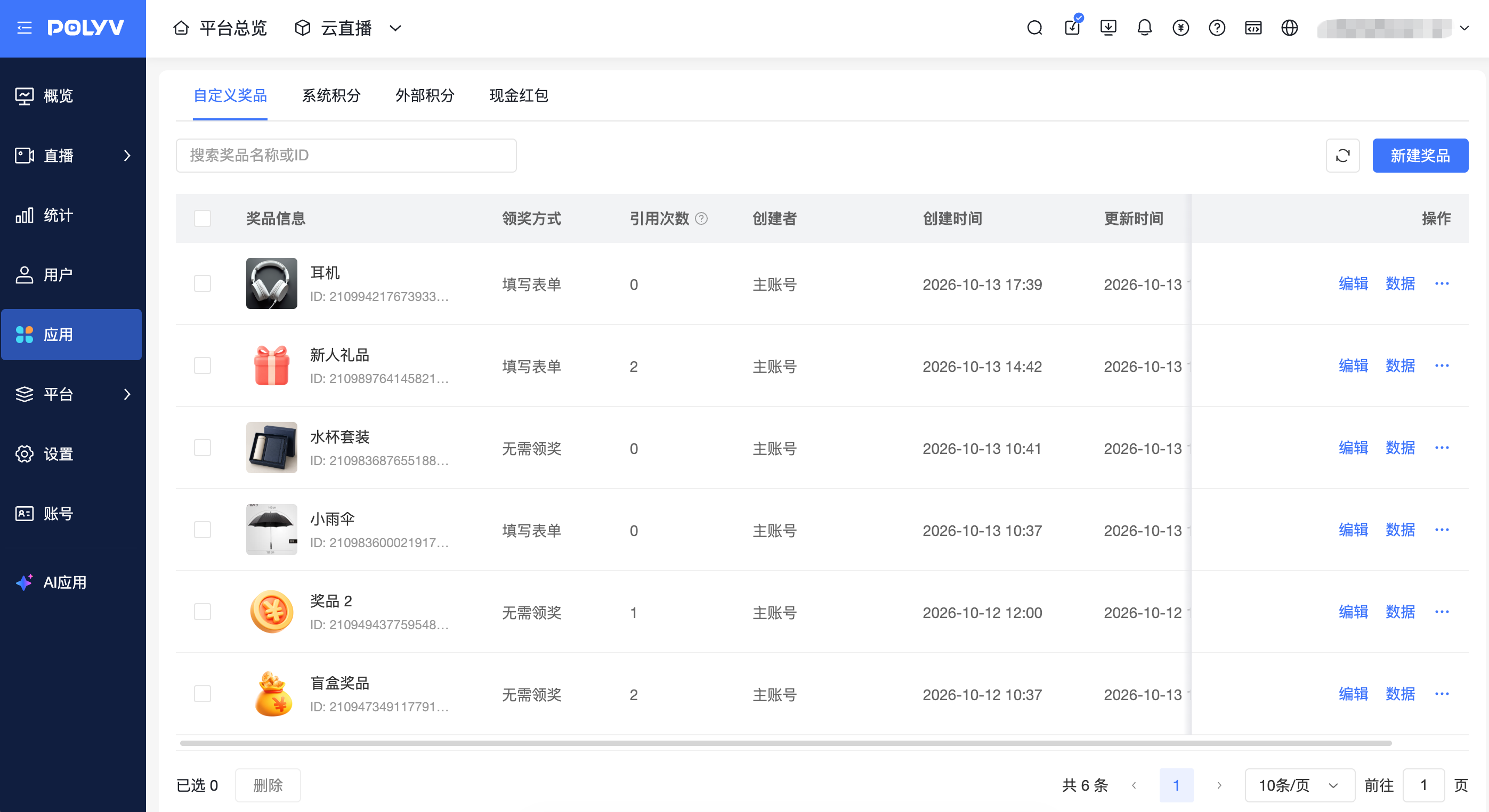 自訂獎品列表